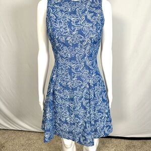 Derek Lamb Crosby 10 Cayman High Necked Indigo Blue Floral Mini Dress MSRP $450